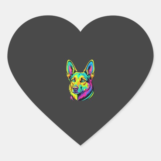 Kleurrijk Neon Hond Vector Portret Hart Sticker (Voorkant)