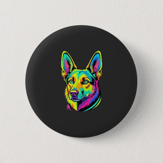 Kleurrijk Neon Hond Vector Portret Ronde Button 5,7 Cm (Voorkant)