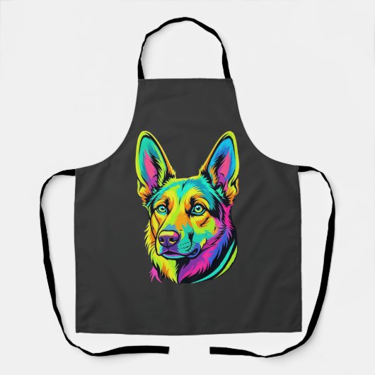 Kleurrijk Neon Hond Vector Portret Schort (Voorkant)