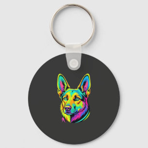 Kleurrijk Neon Hond Vector Portret Sleutelhanger