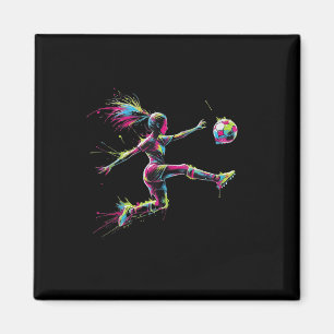 Kleurrijk Neon Meisje Voetbal Kunst Spetter Sport Magneet