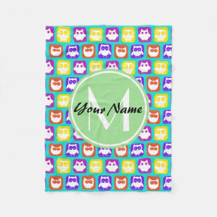 Kleurrijk Neon Owl Aangepast monogram, op maat gem Fleece Deken