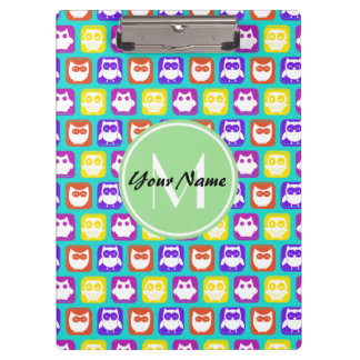 Kleurrijk Neon Owl Aangepast monogram, op maat gem Klembord