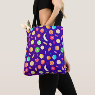 Kleurrijk neon tropisch fruitpatroon tote bag