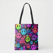 Kleurrijk neonvredespatroon tote bag (Voorkant)