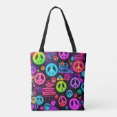 Kleurrijk neonvredespatroon tote bag (Achterkant)
