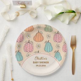 Kleurrijk neutraal beige pompoenpatroon Baby showe Papieren Bordje