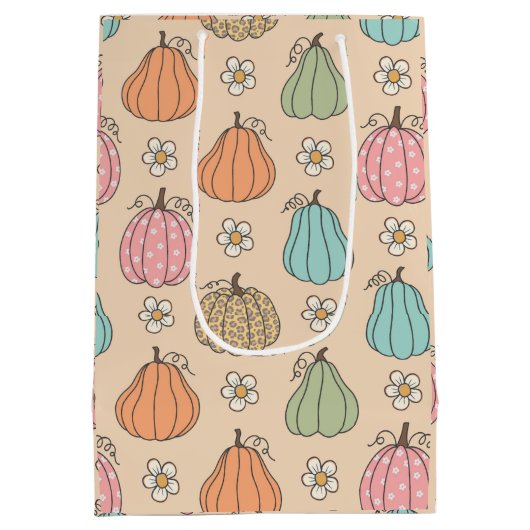 Kleurrijk neutraal beige pompoenpatroon medium cadeauzakje (Achterkant)