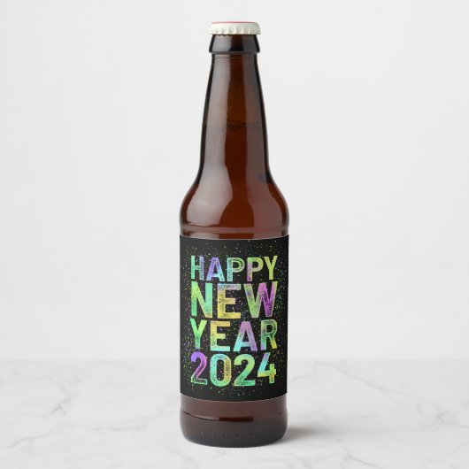 Kleurrijk nieuwjaar 2024 bier etiket (Voorkant)