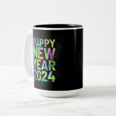 Kleurrijk nieuwjaar 2024 tweekleurige koffiemok (Voorkant links)