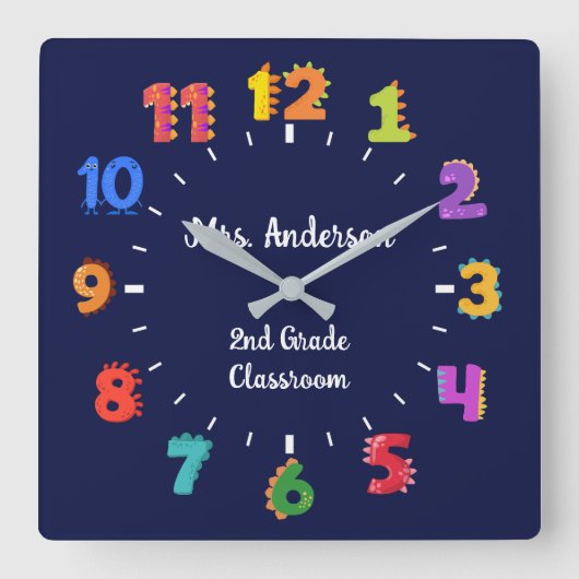 Kleurrijk Nummer Aangepaste Naam Leraar Klaslokaal Vierkante Klok (Voorkant)