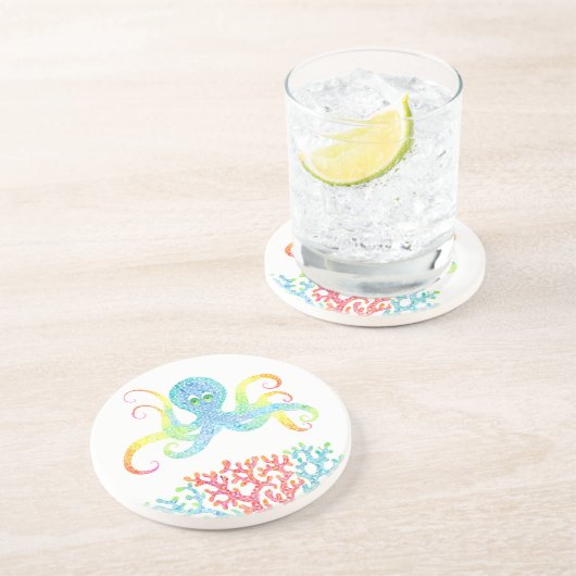 Kleurrijk Octopus Sandstone-Onderzetter Zandsteen Onderzetter (Zijkant)