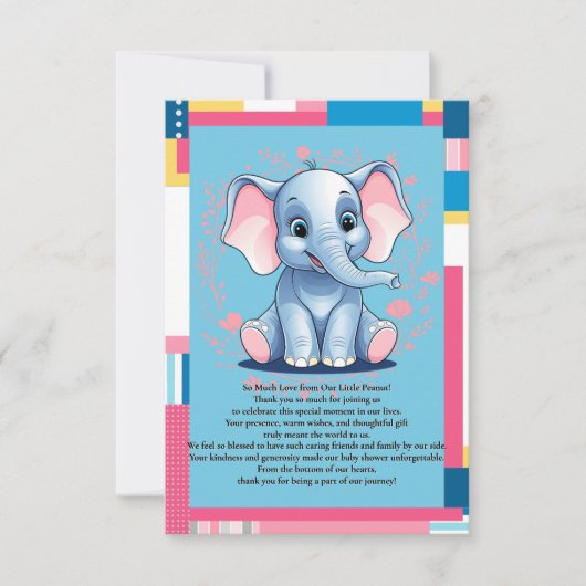 Kleurrijk Oerwoud Blue Elephant Baby shower Bedankkaart (Voorkant)