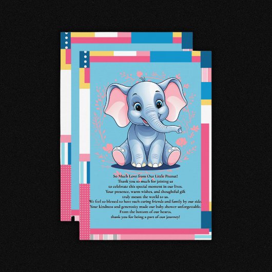 Kleurrijk Oerwoud Blue Elephant Baby shower Bedankkaart