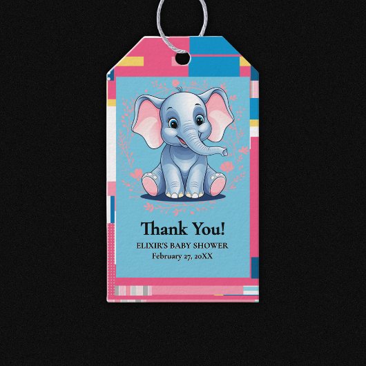 Kleurrijk Oerwoud Blue Elephant Baby shower Cadeaulabel