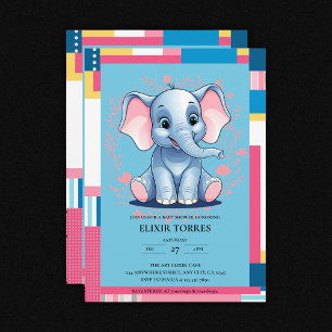 Kleurrijk Oerwoud Blue Elephant Baby shower Kaart