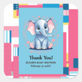 Kleurrijk Oerwoud Blue Elephant Baby shower Vierkante Sticker (Voorkant)