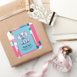 Kleurrijk Oerwoud Blue Elephant Baby shower Vierkante Sticker