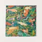 Kleurrijk oerwoud en schattig Cheetah l groen Wandkleed (Voorkant (horizontaal))