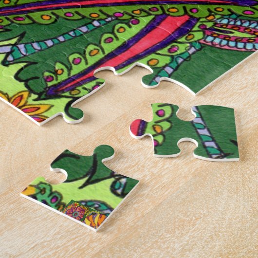 Kleurrijk Oerwoud Kat tuinbosbloemen Legpuzzel (Zijkant)