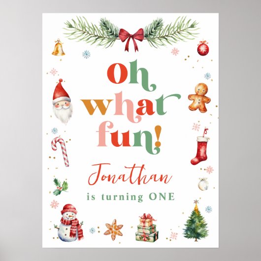Kleurrijk Oh Wat Leuk 1e Kerstmis Verjaardagsfeest Poster (Voorkant)