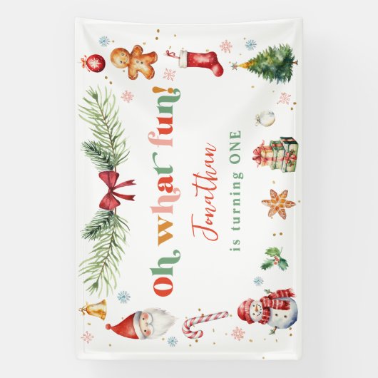 Kleurrijk Oh Wat Leuk 1e Kerstmis Verjaardagsfeest Spandoek (Verticaal)