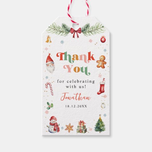 Kleurrijk Oh Wat leuk Eerste Kerstmis Verjaardag Cadeaulabel (Voorkant)