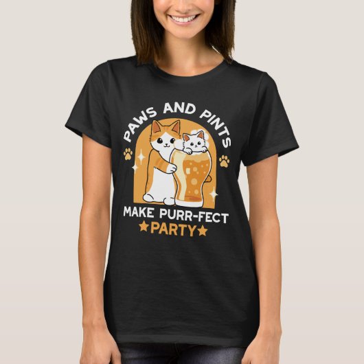 Kleurrijk Oktoberfest Kattenfeest - Pootjes en Pin T-shirt (Voorkant)