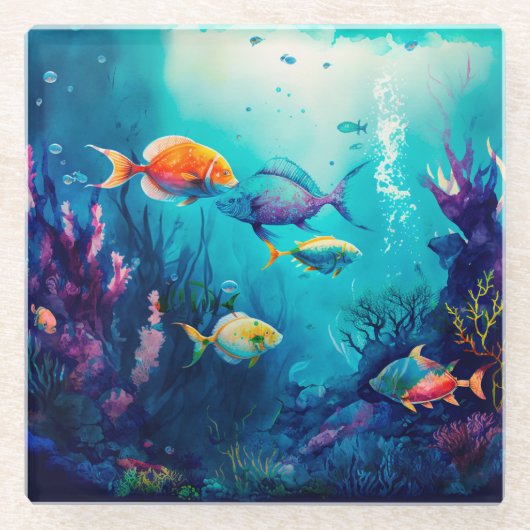 Kleurrijk onder het zee landschap glazen onderzetter (Voorkant)