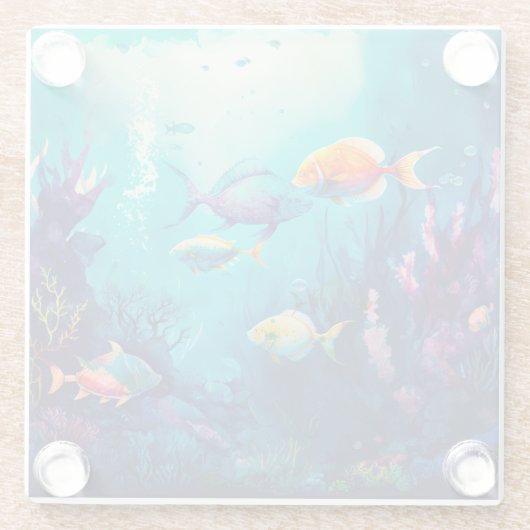 Kleurrijk onder het zee landschap glazen onderzetter (Achterkant)