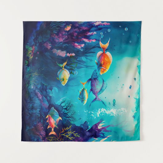 Kleurrijk onder het zee landschap wandkleed (Voorkant (horizontaal))