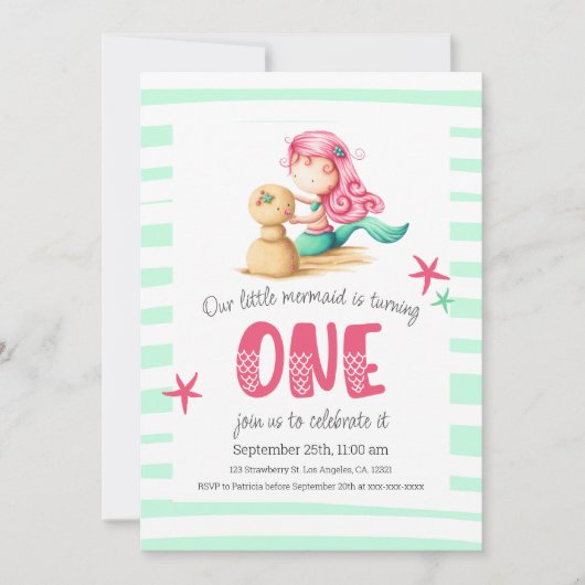 Kleurrijk Onder het Zee Zeemeermin Meisje Eerste V Kaart (Voorkant)