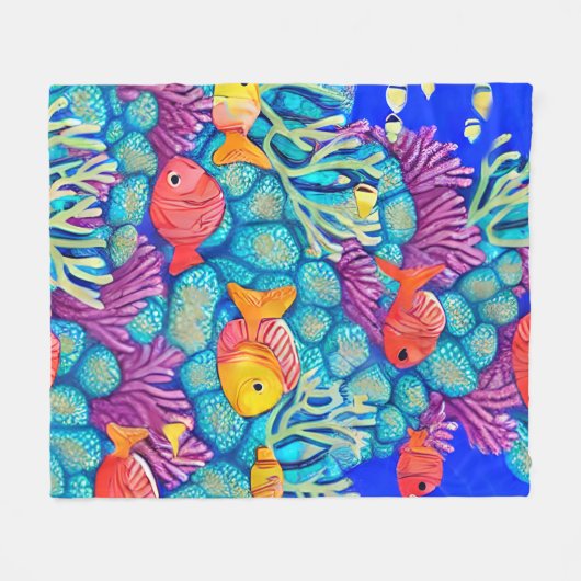 Kleurrijk onderwater koraalrif naadloos patroon fleece deken (Voorkant (Horizontaal))