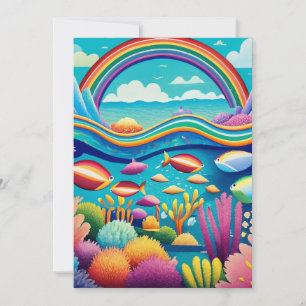 Kleurrijk Onderwater Onder de Regenboog Feestdagenkaart