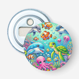 Kleurrijk Onderwater Scène met Speelse Zee Button Flesopener