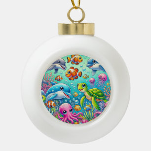Kleurrijk Onderwater Scène met Speelse Zee Keramische Bal Ornament