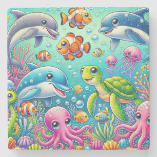 Kleurrijk Onderwater Wonderland 🌊🐠 Speelse Oceaa Stenen Onderzetter