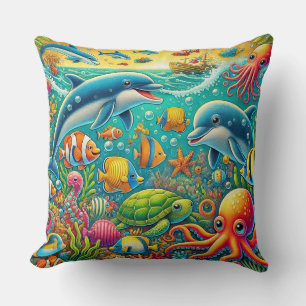 🌊🐠 Kleurrijk Onderwater Zeeleven Gezellig Decor Kussen