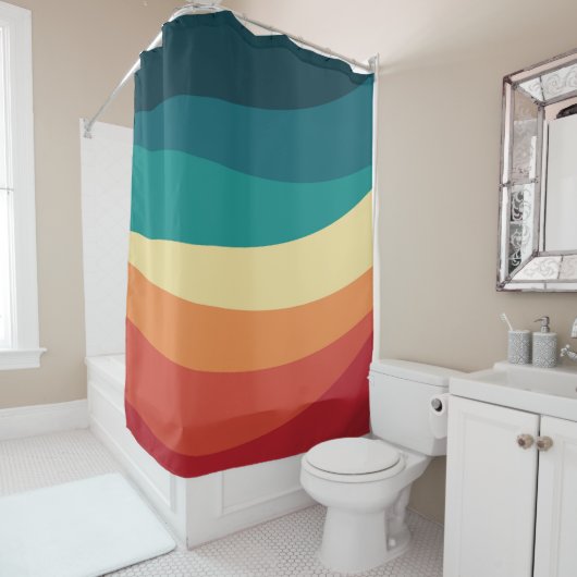 Kleurrijk ontwerp met retro-stijl douchegordijn (In situ)