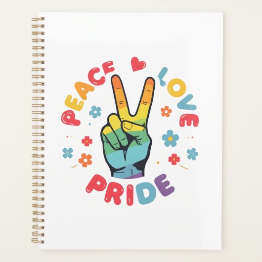 Kleurrijk ontwerp met vrede, liefde en trots hand planner (Voorkant)