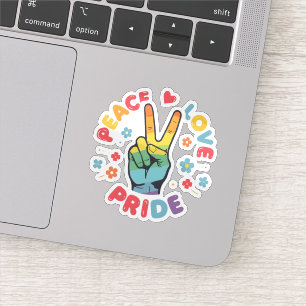 Kleurrijk ontwerp met vrede, liefde en trots hand sticker