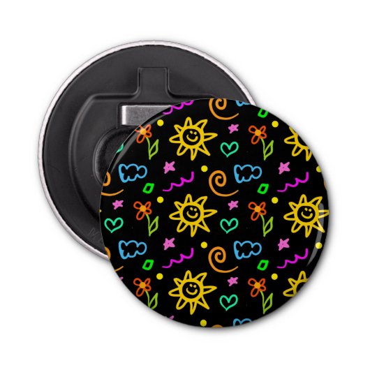 Kleurrijk ontwerp van achtergrond voor kinderen button flesopener (Voorkant)