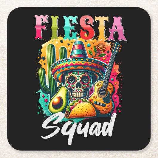 Kleurrijk ontwerp van de Cinco de Mayo Fiesta Squa Kartonnen Onderzetters (Voorkant)