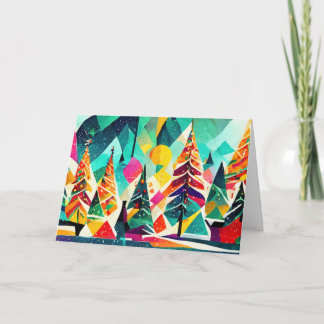 Kleurrijk ontwerp van kerstbomen kaart
