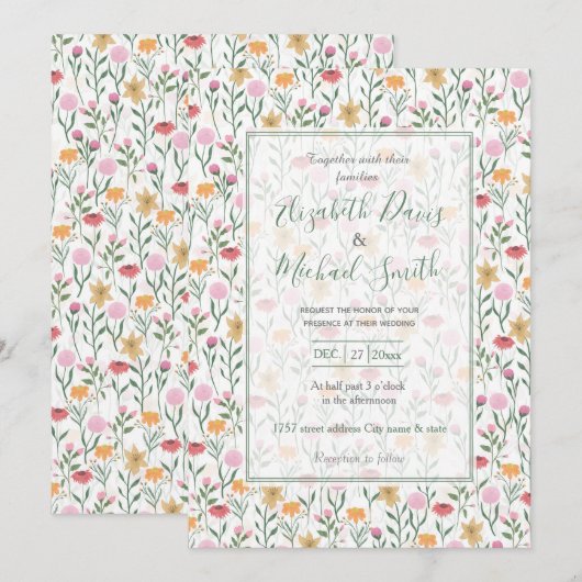 Kleurrijk ontwerp voor Waterverf van wilde bloemen Kaart (Voorkant / Achterkant)