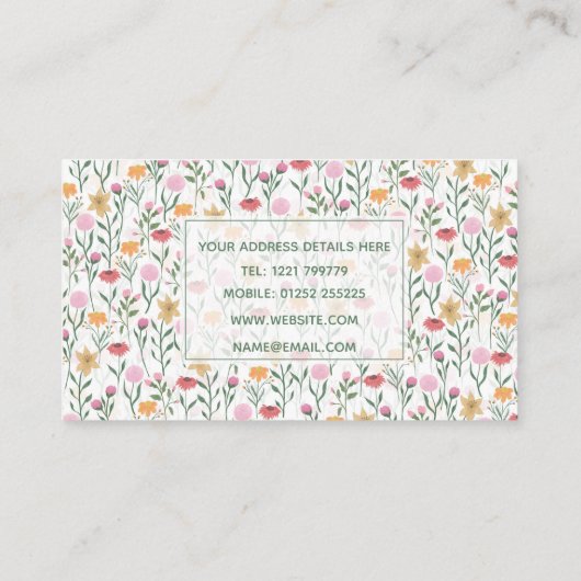 Kleurrijk ontwerp voor Waterverf van wilde bloemen Visitekaartje (Achterkant)