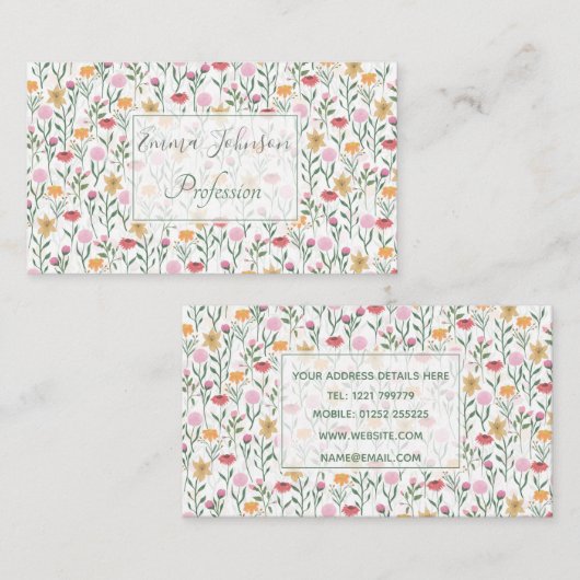 Kleurrijk ontwerp voor Waterverf van wilde bloemen Visitekaartje (Voorkant / Achterkant)
