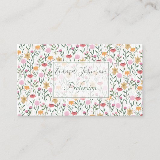 Kleurrijk ontwerp voor Waterverf van wilde bloemen Visitekaartje (Voorkant)