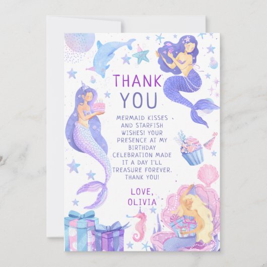 Kleurrijk Onze kleine zeemeermin Alle leeftijden V Bedankkaart (Voorkant)