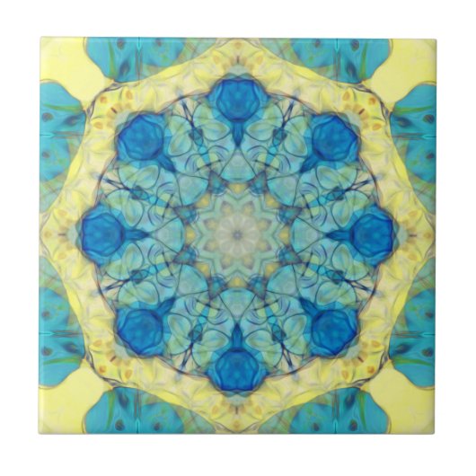 Kleurrijk, oosterachtig, abstract mandala, blauwgr tegeltje (Voorkant)